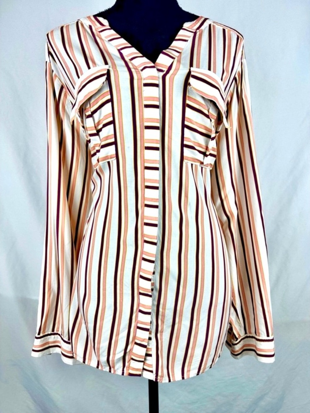 Ana Long Sleeve Striped Blouse with 2 Pockets